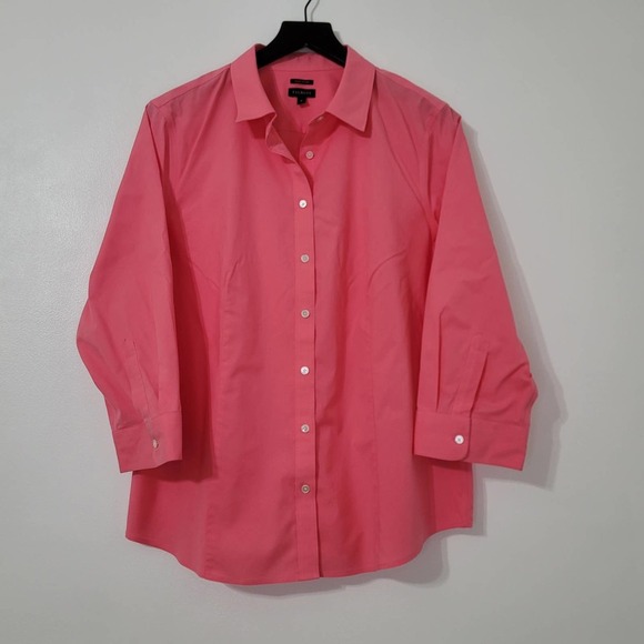 Talbots Shirt Size 16 Pink Button Up Wrinkle Resistant 3/4 Sleeves Work Collar - Picture 7 of 8